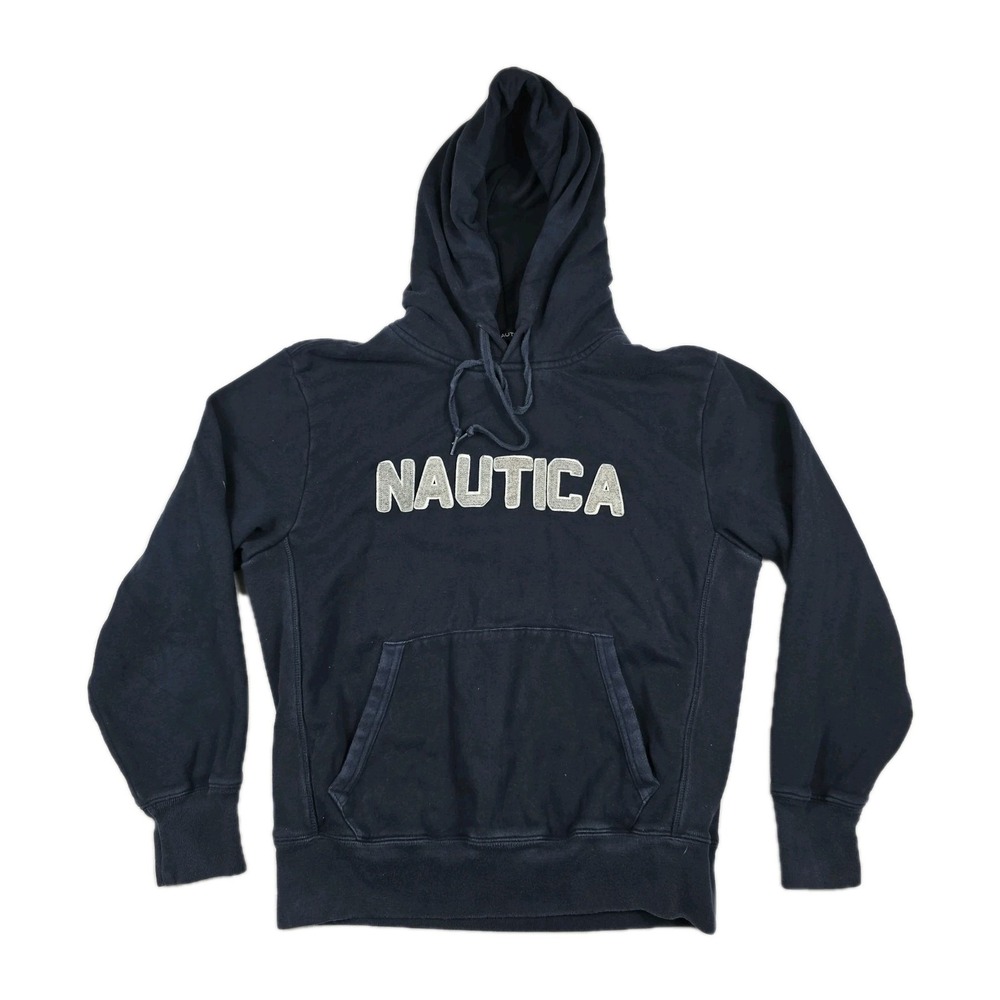 Nautica Mens Large Navy Blue Pullover Hoodie Embroidered Logo Sweatshirt L
